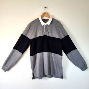 American Eagle Men's XL Grey Black Long Sleeve Collared 3 Button Polo Shirt